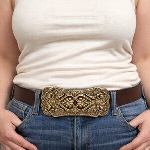 Vintage Statement Belt Buckle Italian Made Euro Mold Brass Western Style Buckle